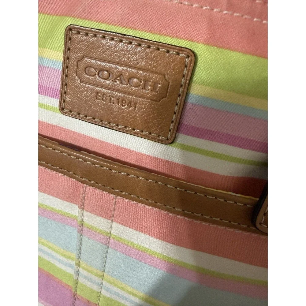 Coach Pastel Striped Crossbody Shoulder Bag Zip Closure Detachable Strap